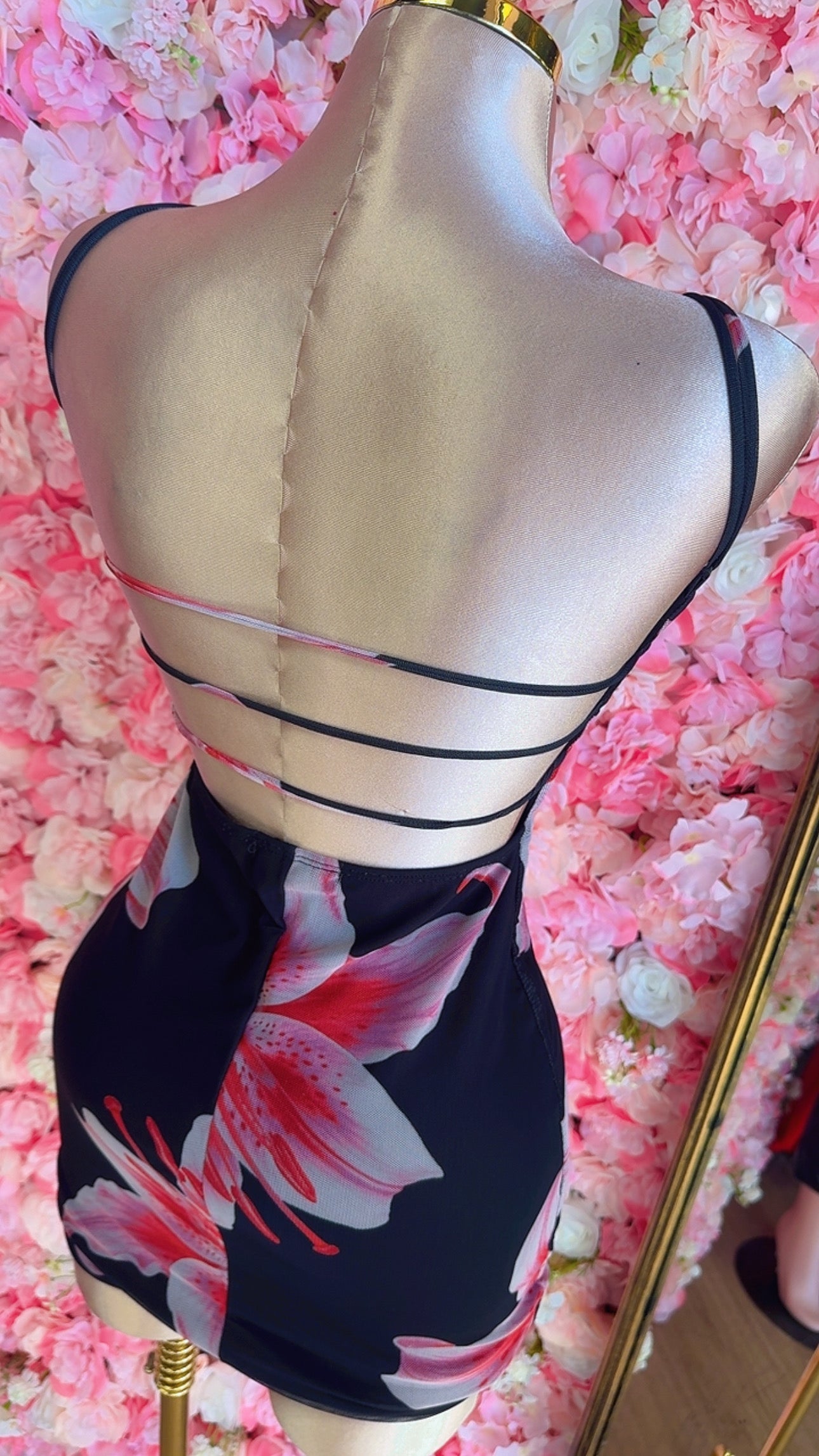 Midnight Bloom Backless Mini Dress