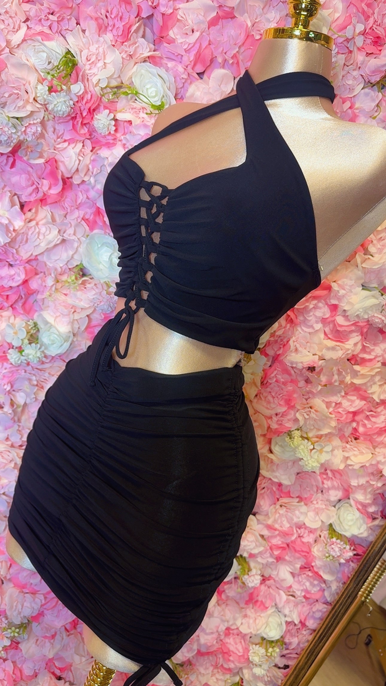 Snatched Lace-Up Skirt Set