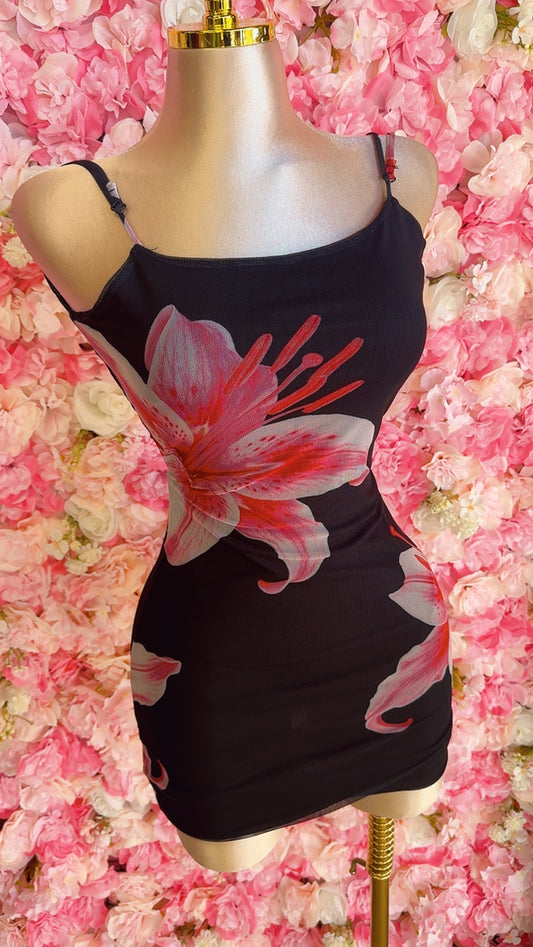 Midnight Bloom Backless Mini Dress