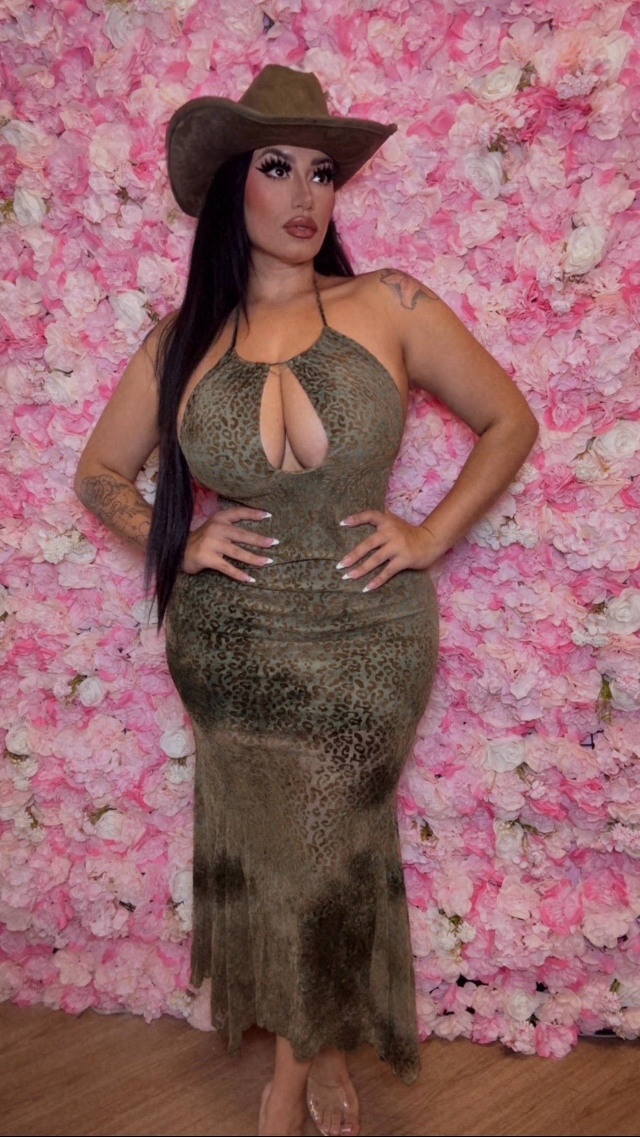 Olive Leopard Open Back Dress